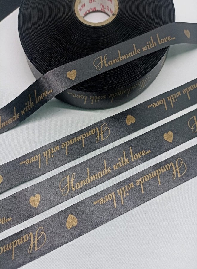 Mudrak Prints Handmade With Love Printed Satin Ribbon (Length: 30Mtr) (Width:0.75 Inch) (Black) - Image 2